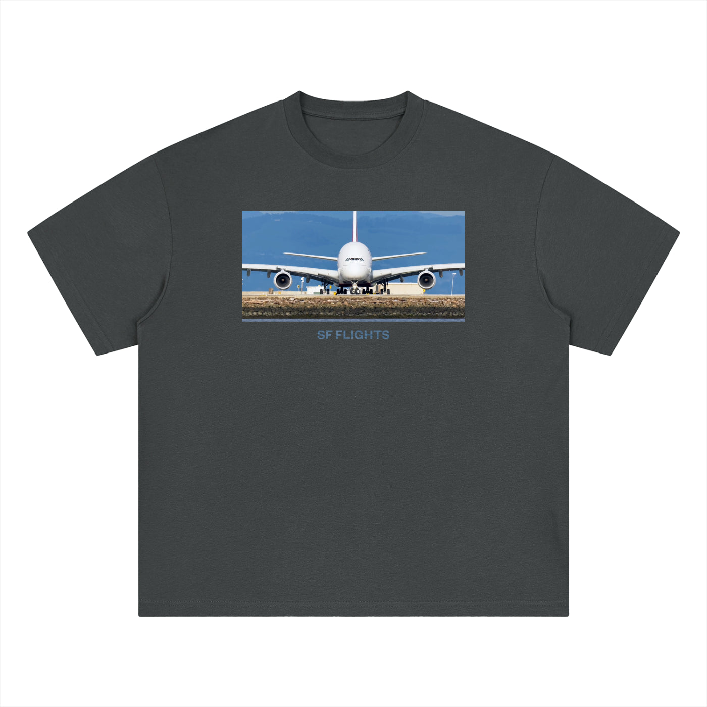 Drop Shoulder Quick Dry Tee — A380 Superjumbo SFO Departure