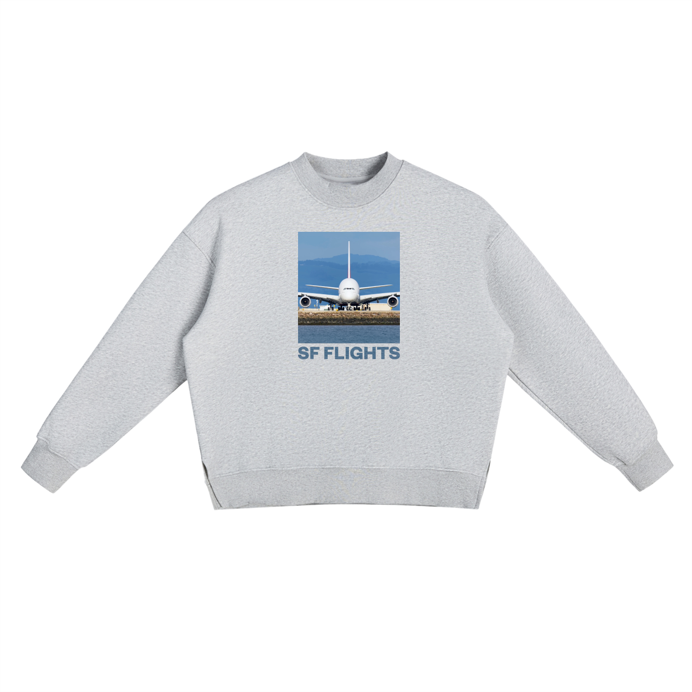 Fleece Side Slit Crewneck Sweatshirt  — Superjumbo A380 at San Francisco Airport