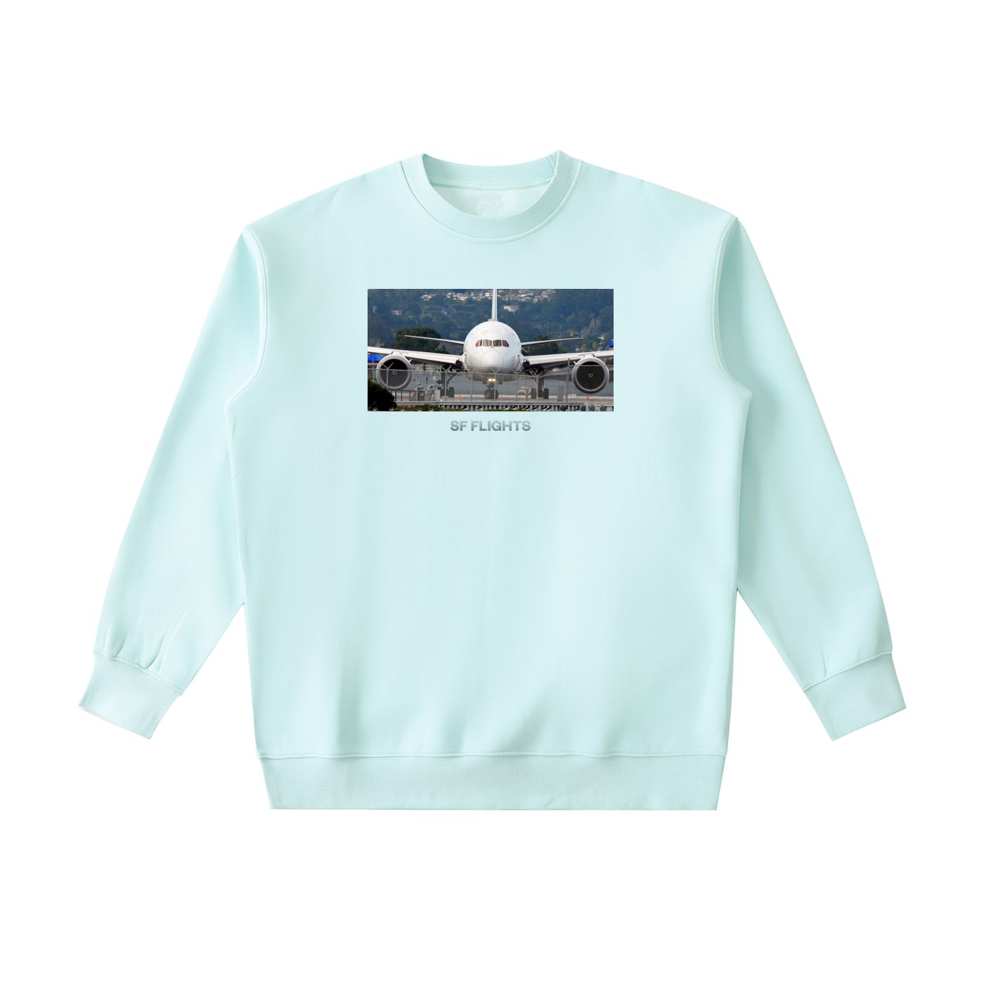 Essential Heavyweight Crewneck Sweatshirt — B787 Dreamliner at SFO Airport