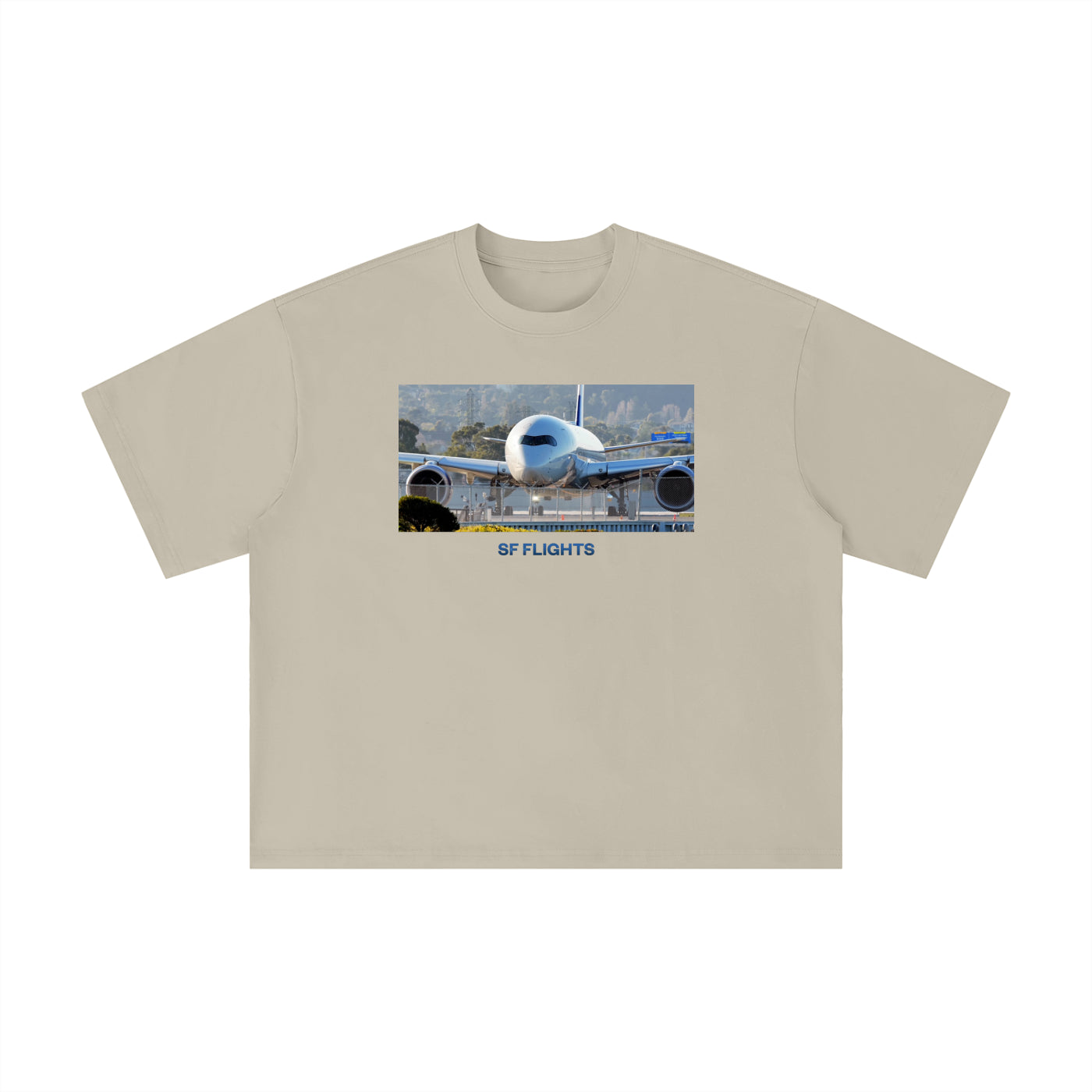 Unisex Boxy Oversized T-Shirt — A350 Prepares for Departure at SFO