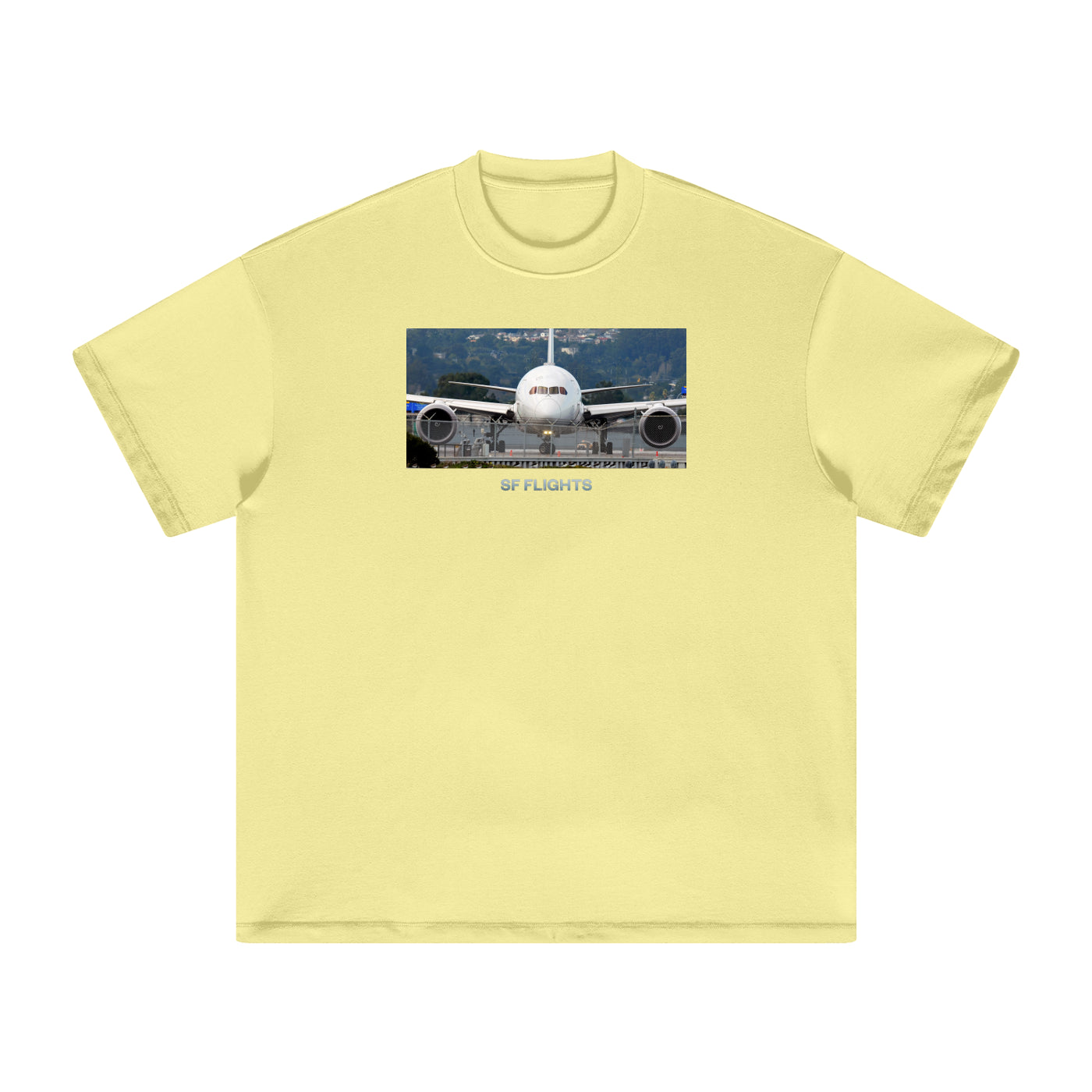 Heavyweight Earth Tone T-Shirt — Widebody B787 Jet at SFO