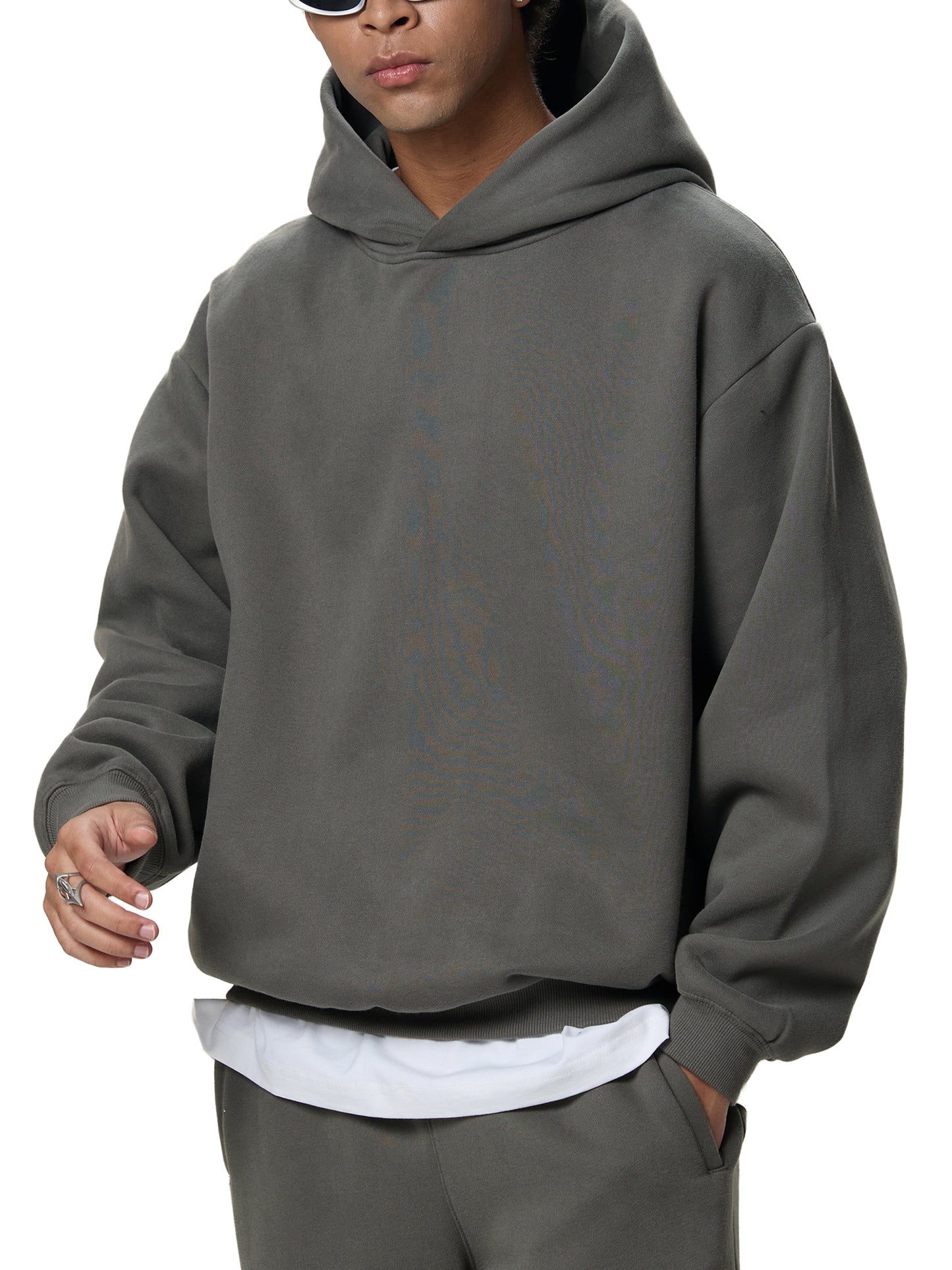 Fleeced Boxy Hoodie — A350 Taxiing at San Francisco Airport