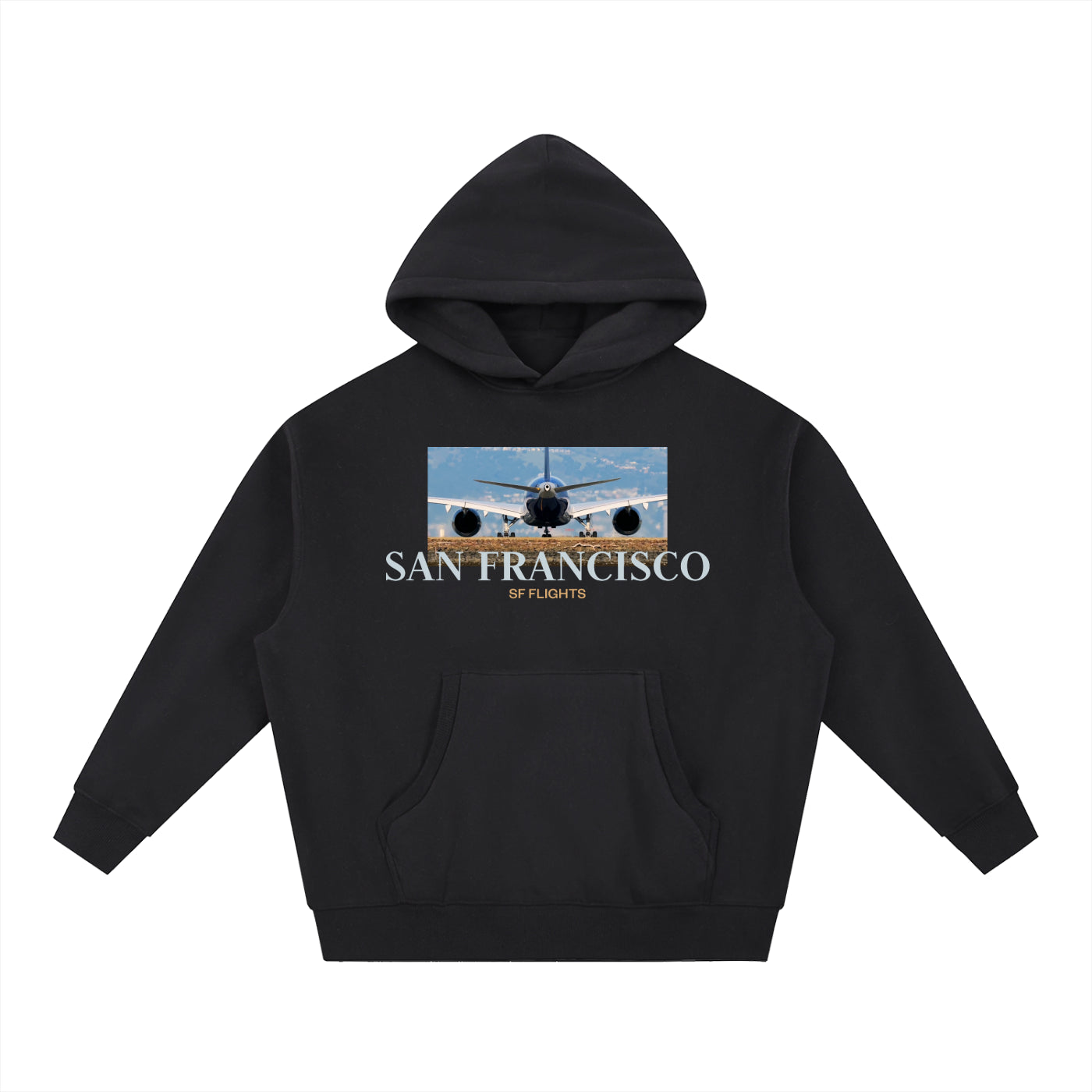 SF Flights A350 SFO Airport Oversized Boxy Fleece Hoodie
