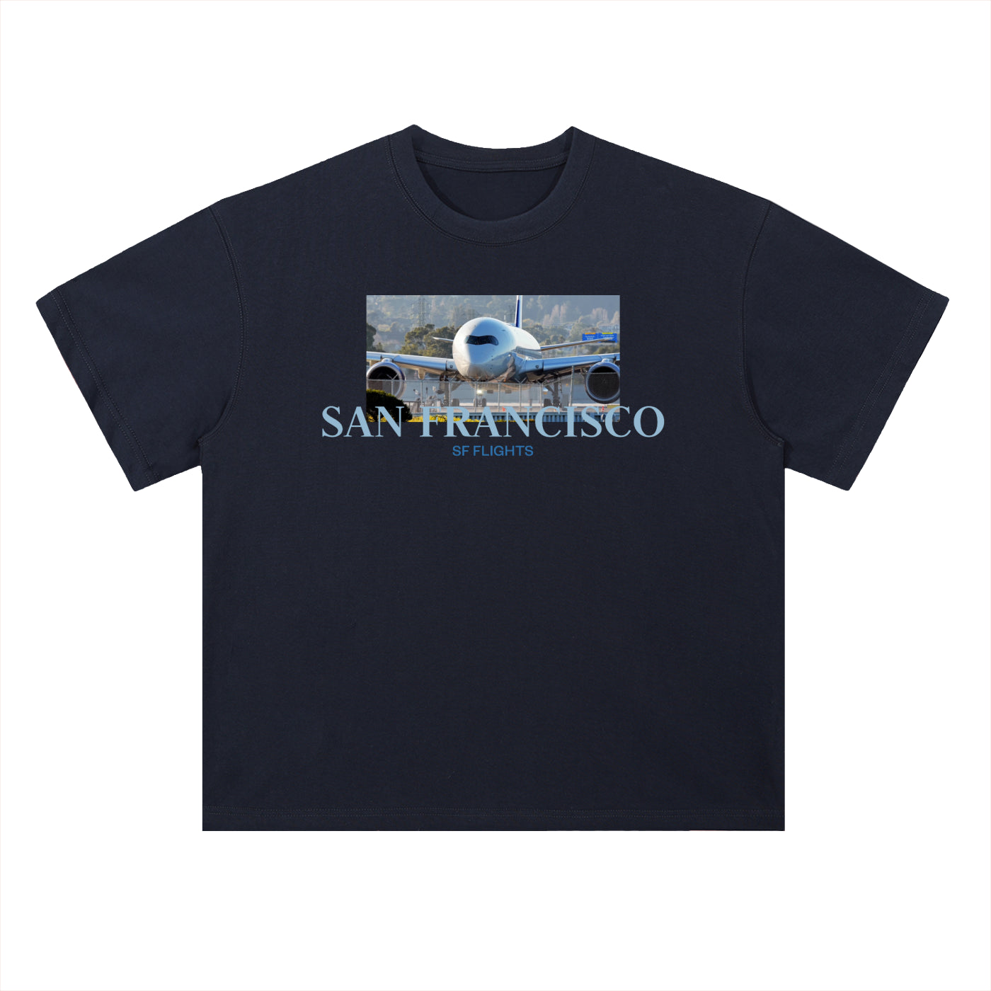Heavyweight Drop Shoulder Cotton T-Shirt — A350 Taxiing at SFO