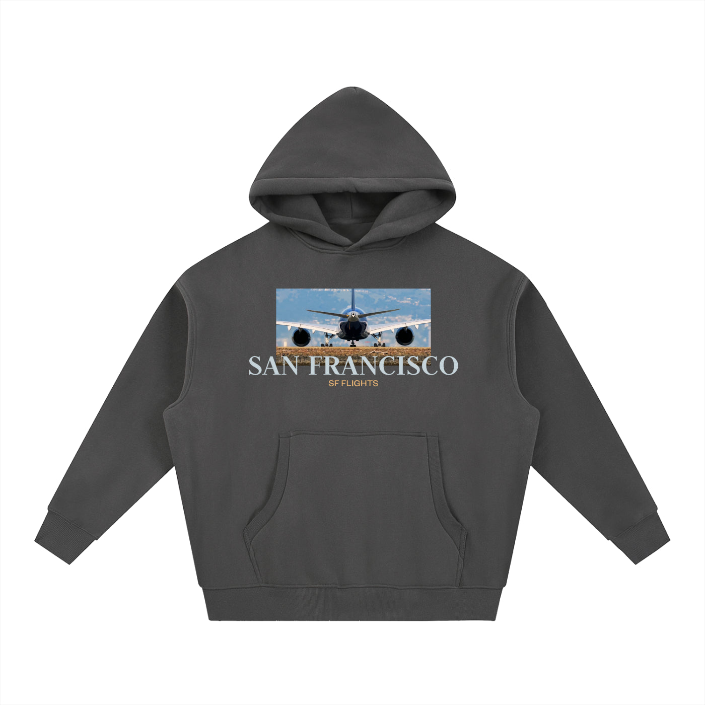 SF Flights A350 SFO Airport Oversized Boxy Fleece Hoodie