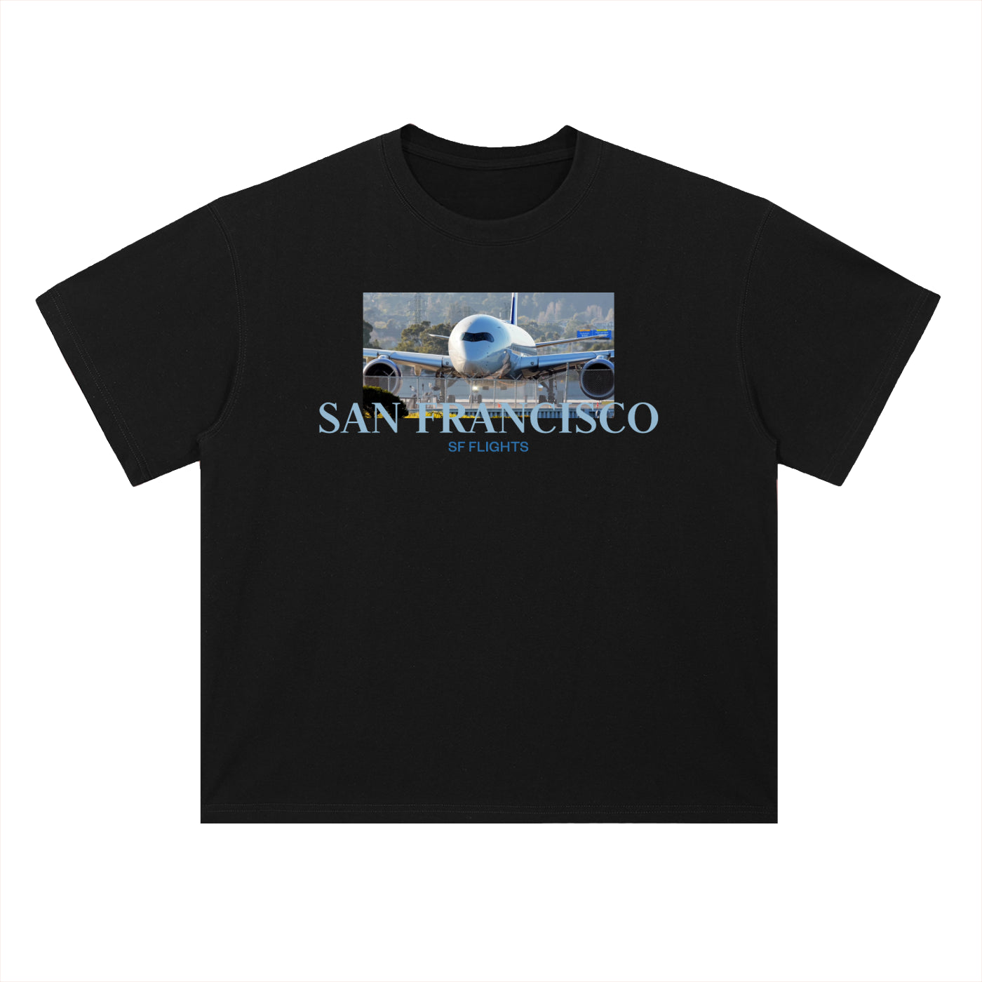Heavyweight Drop Shoulder Cotton T-Shirt — A350 Taxiing at SFO