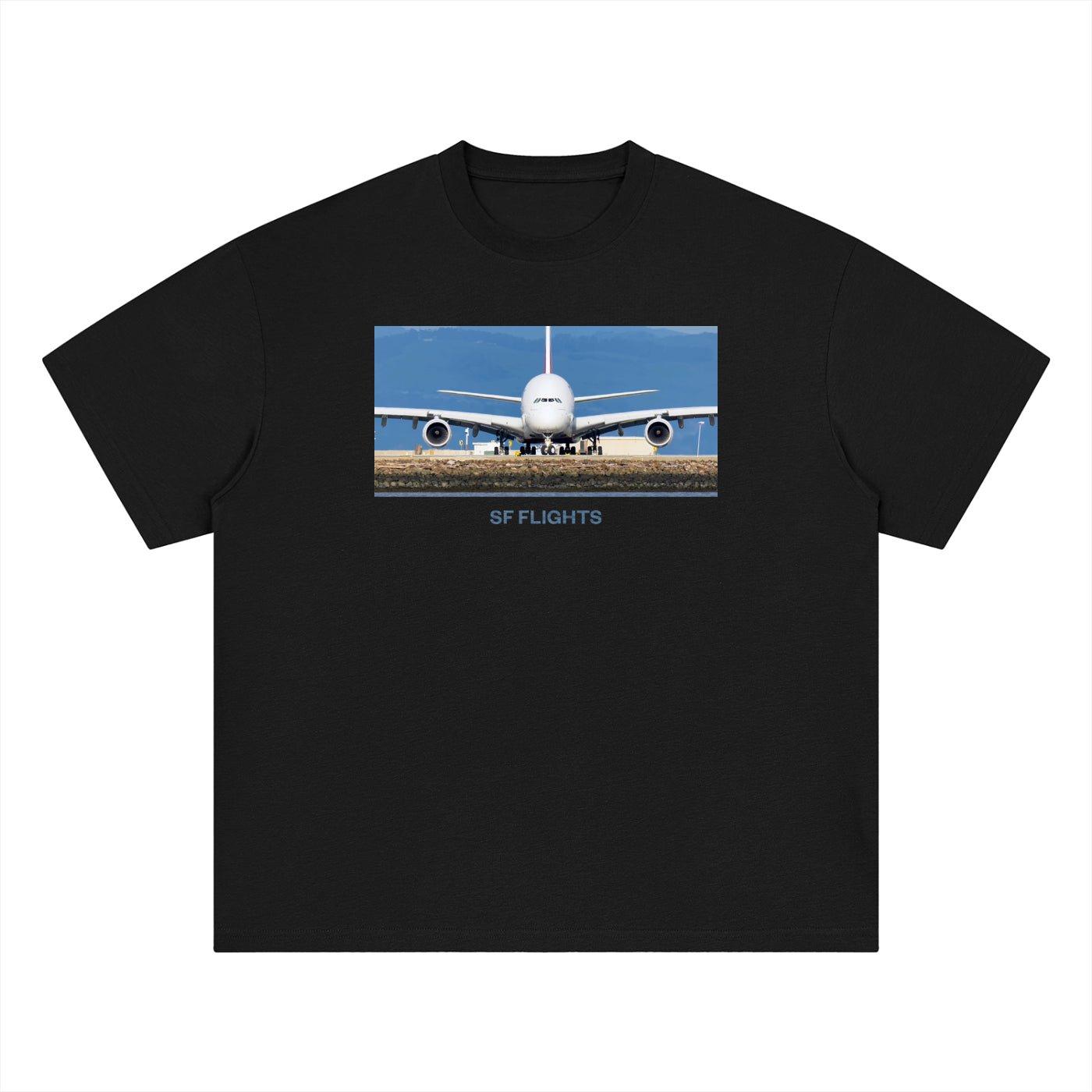 Drop Shoulder Quick Dry Tee — A380 Superjumbo SFO Departure