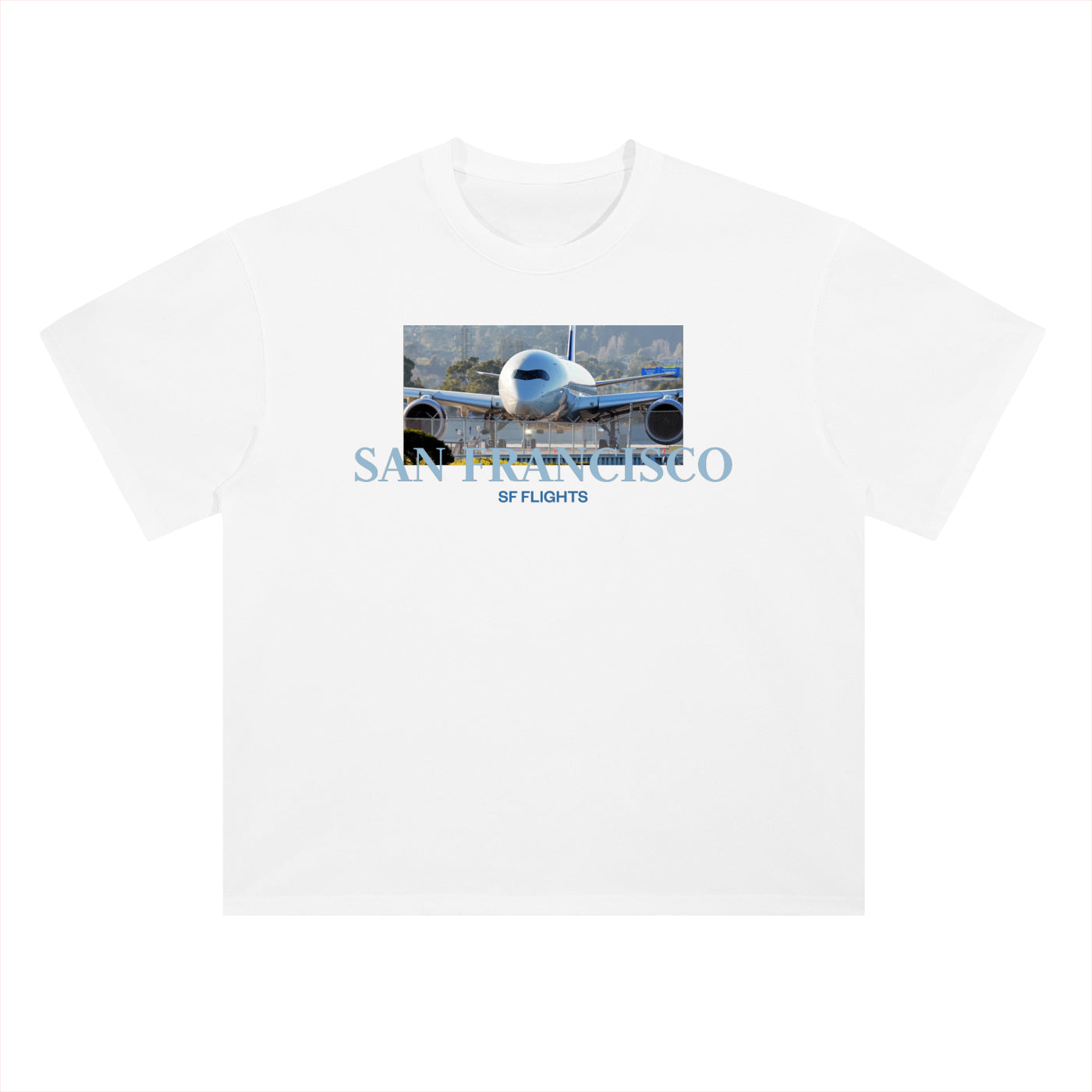 Heavyweight Drop Shoulder Cotton T-Shirt — A350 Taxiing at SFO