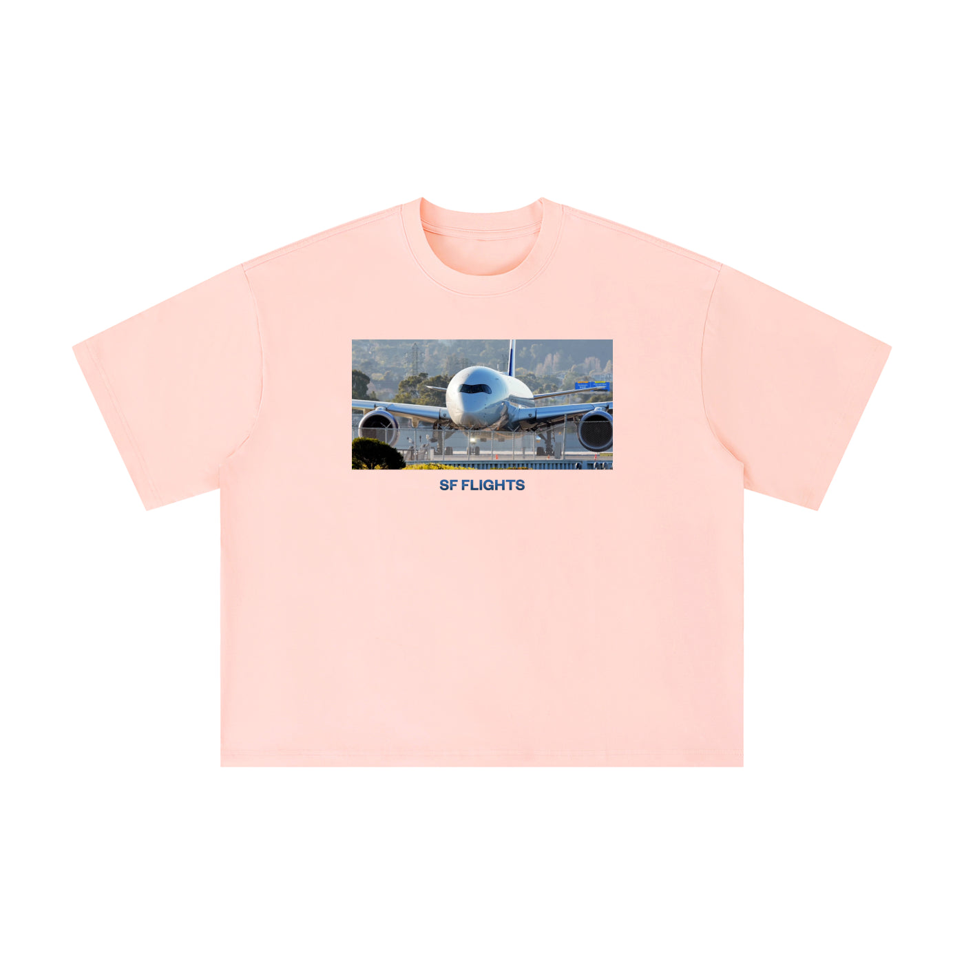 Unisex Boxy Oversized T-Shirt — A350 Prepares for Departure at SFO
