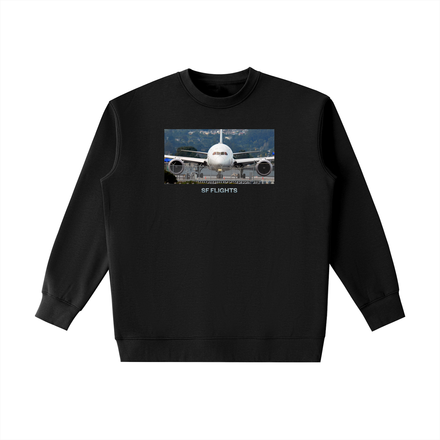 Essential Heavyweight Crewneck Sweatshirt — B787 Dreamliner at SFO Airport