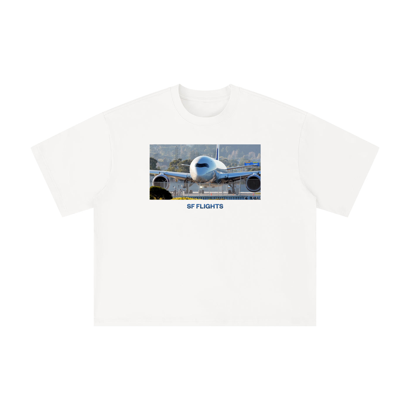 Unisex Boxy Oversized T-Shirt — A350 Prepares for Departure at SFO
