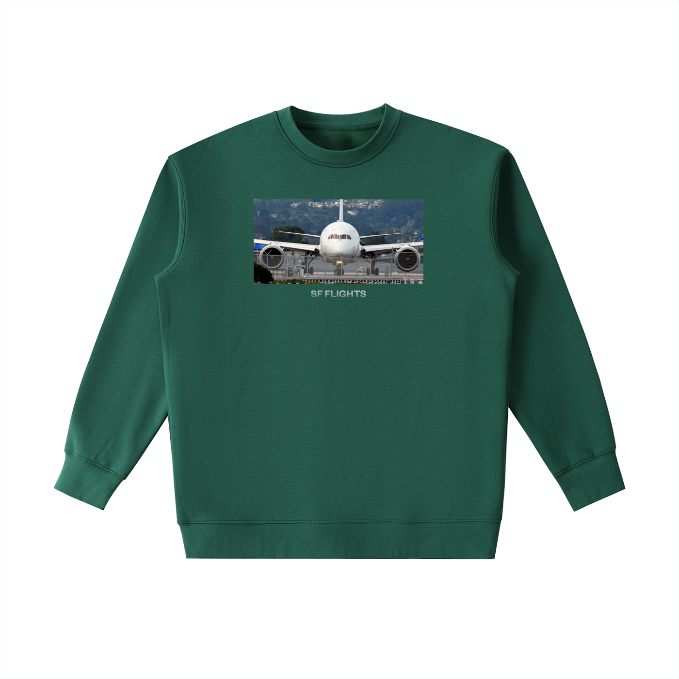 Essential Heavyweight Crewneck Sweatshirt — B787 Dreamliner at SFO Airport