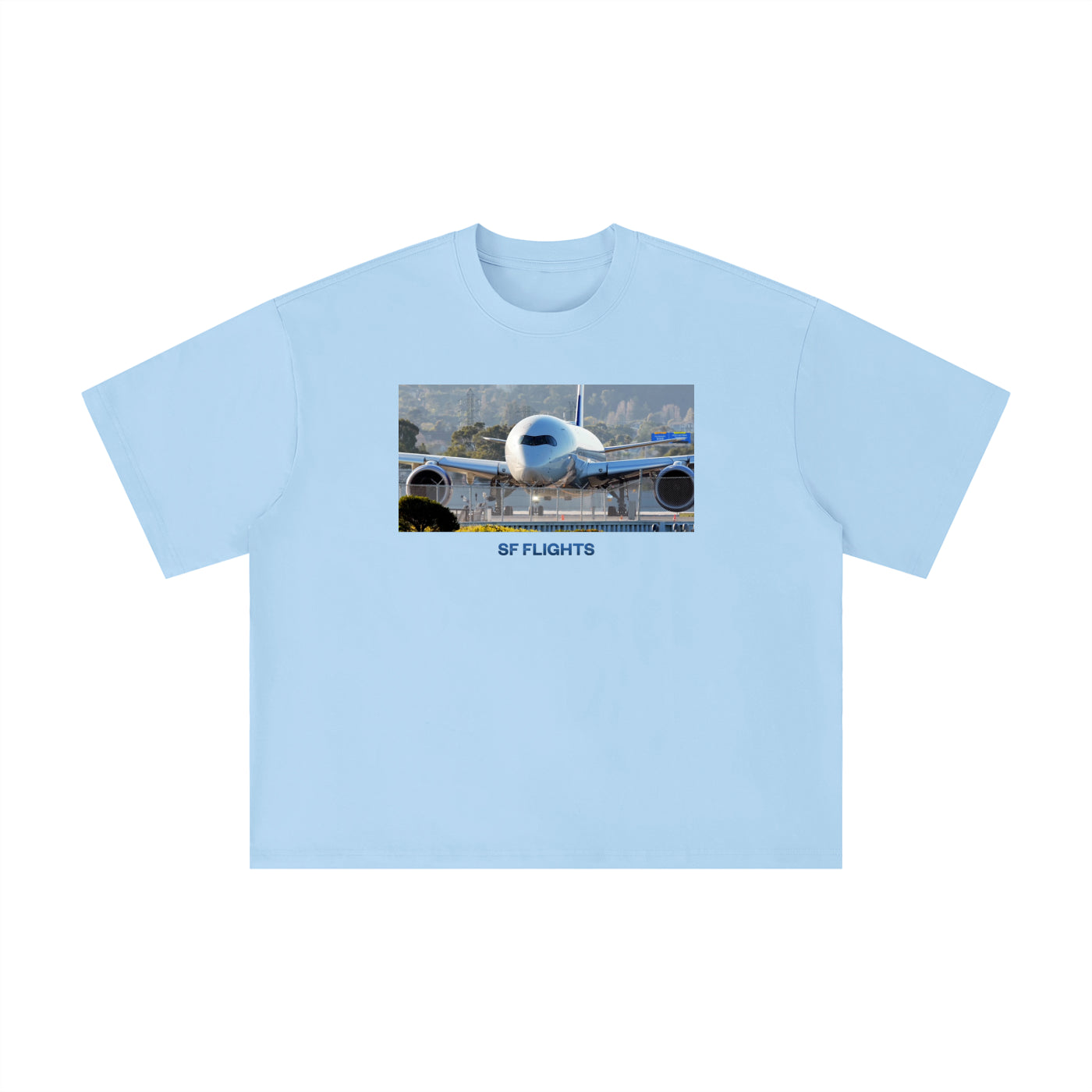 Unisex Boxy Oversized T-Shirt — A350 Prepares for Departure at SFO