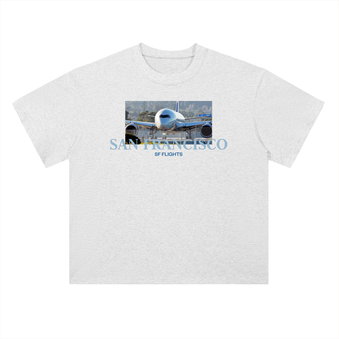 Heavyweight Drop Shoulder Cotton T-Shirt — A350 Taxiing at SFO