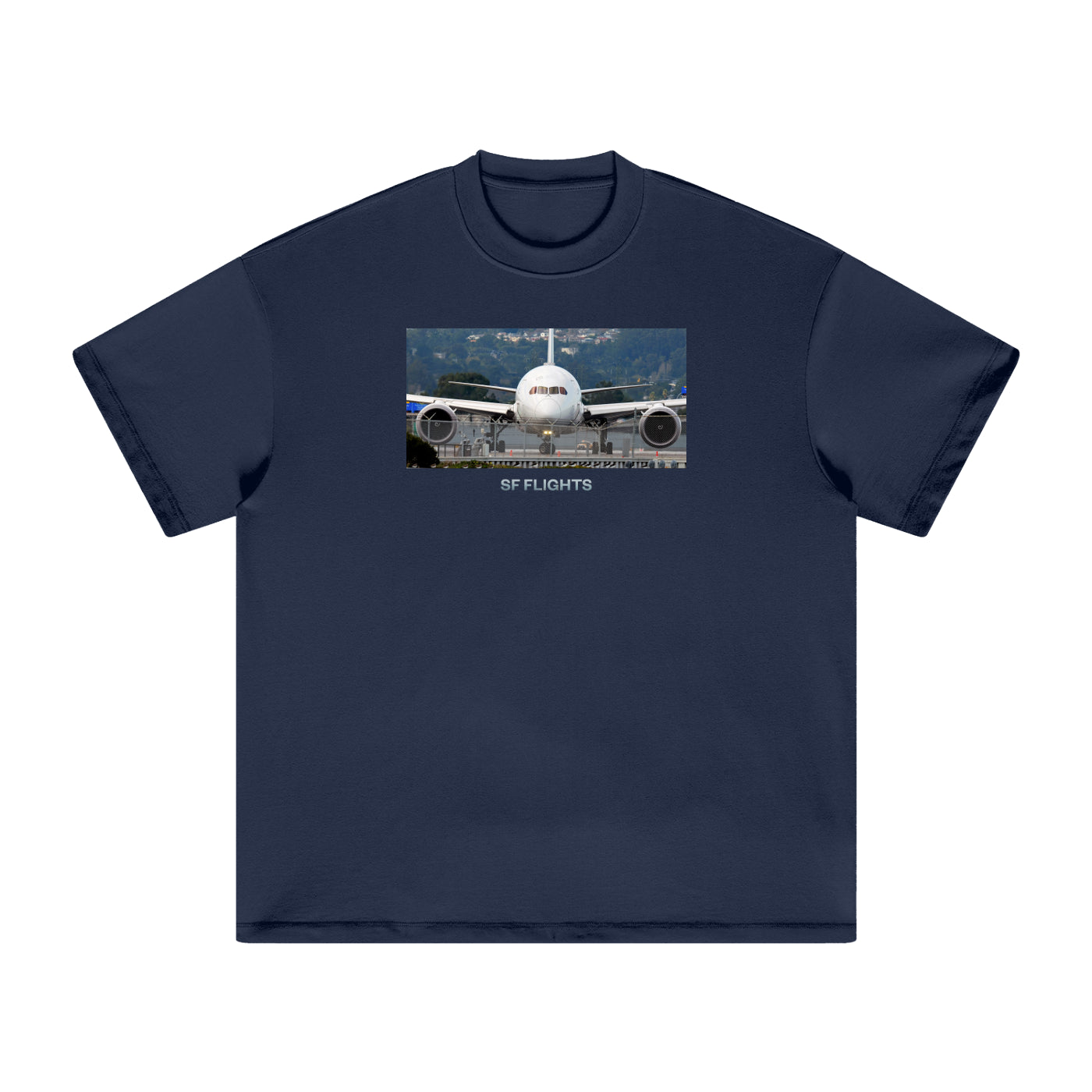 Heavyweight Earth Tone T-Shirt — Widebody B787 Jet at SFO