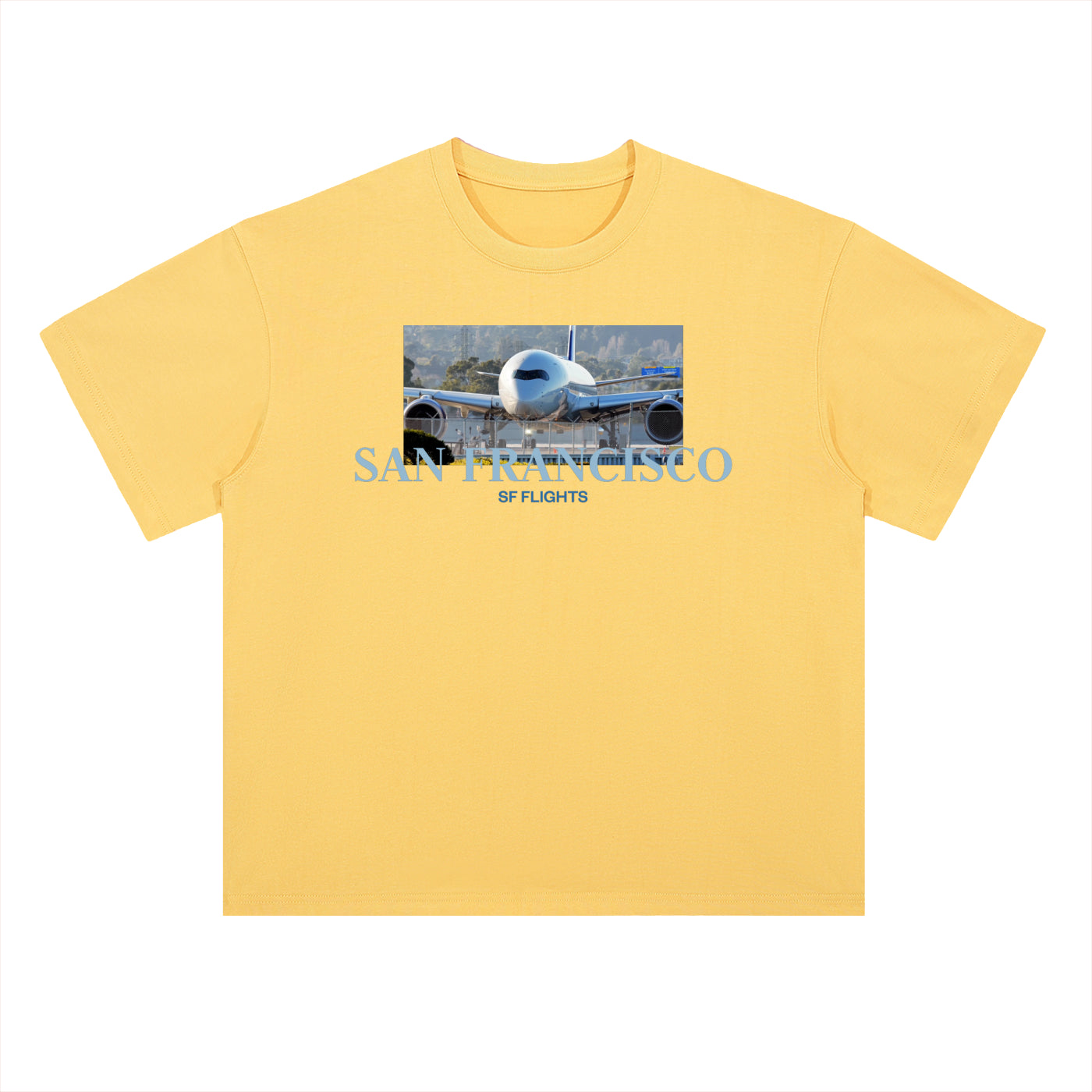 Heavyweight Drop Shoulder Cotton T-Shirt — A350 Taxiing at SFO