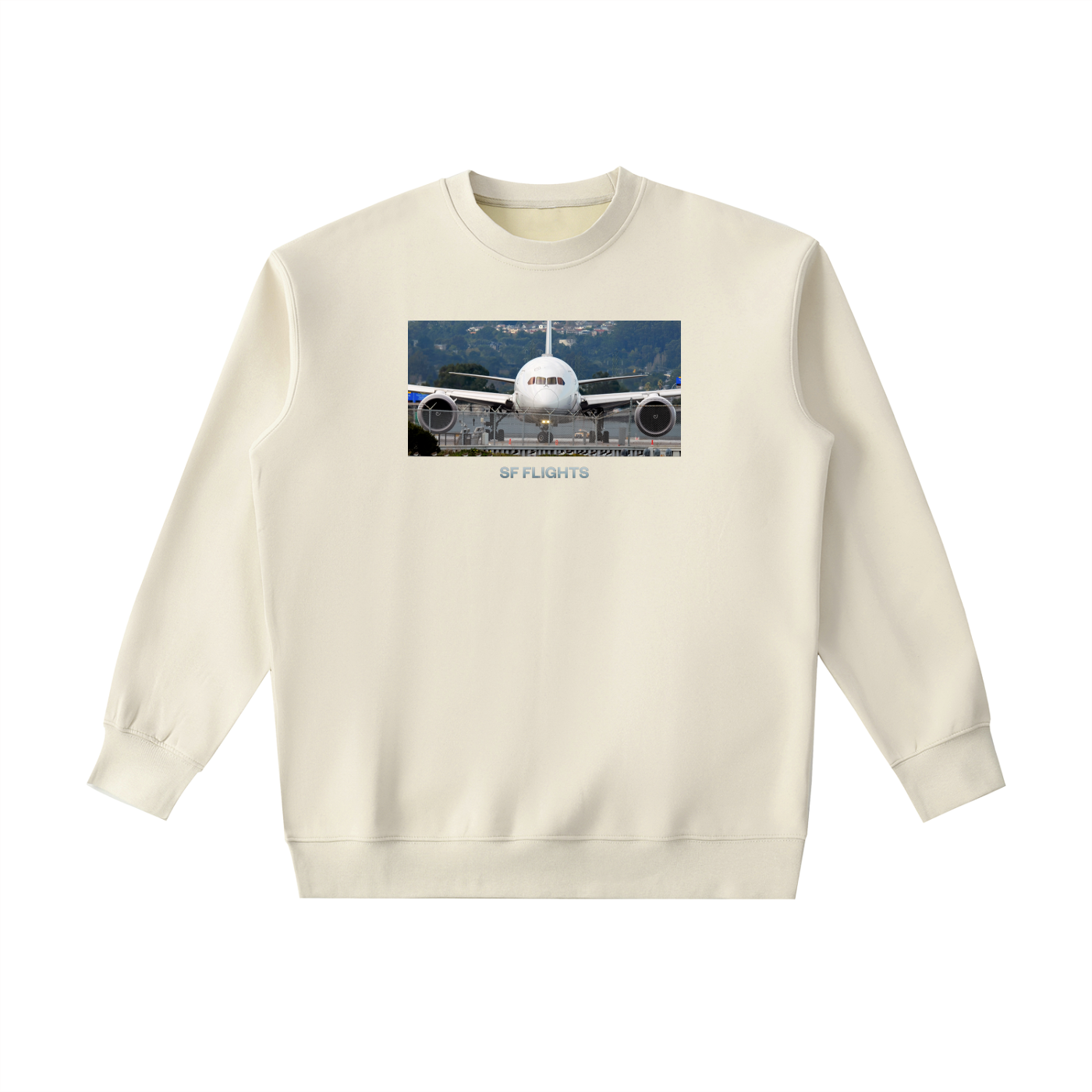Essential Heavyweight Crewneck Sweatshirt — B787 Dreamliner at SFO Airport