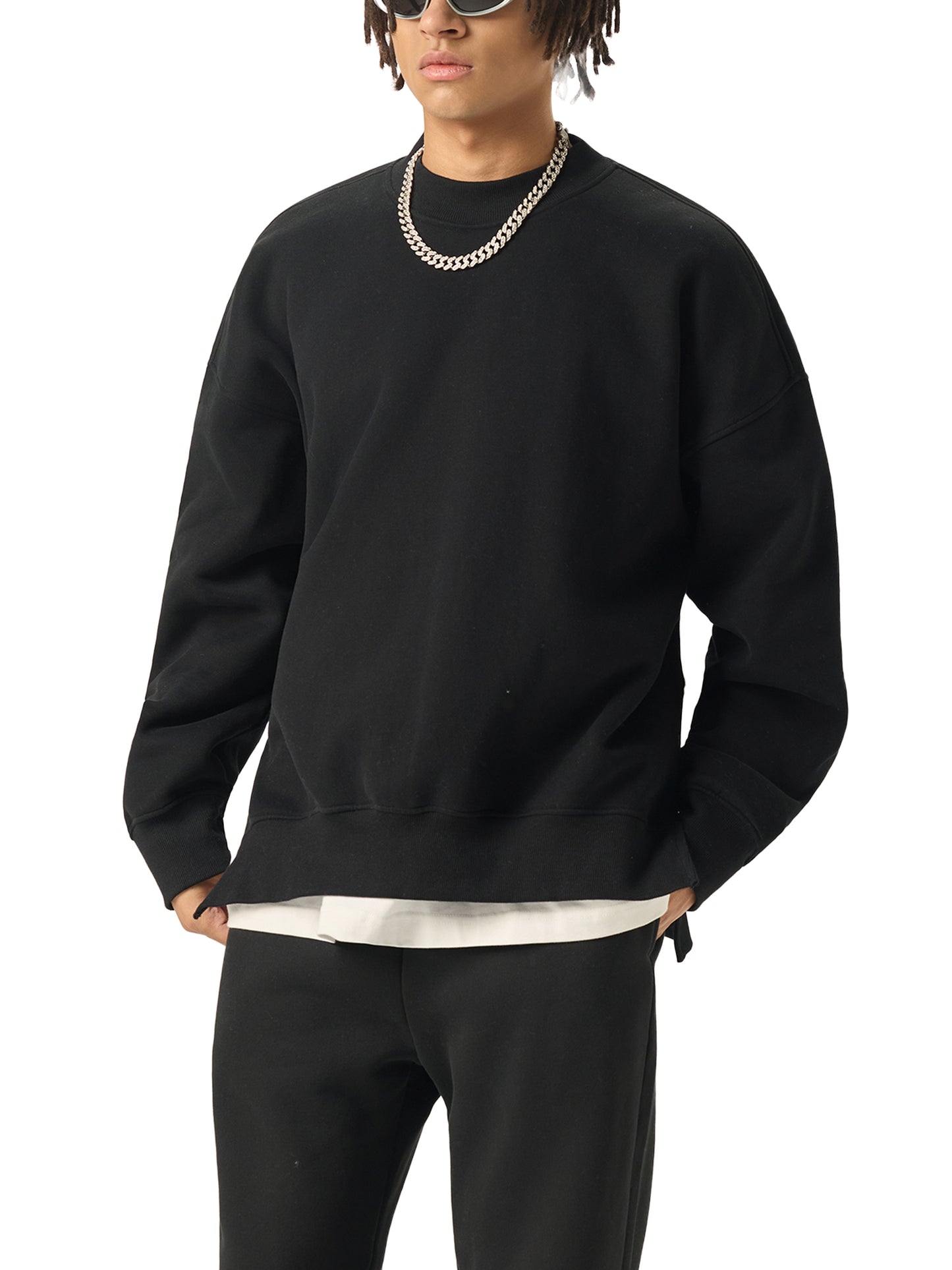 Fleece Side Slit Crewneck Sweatshirt  — Superjumbo A380 at San Francisco Airport