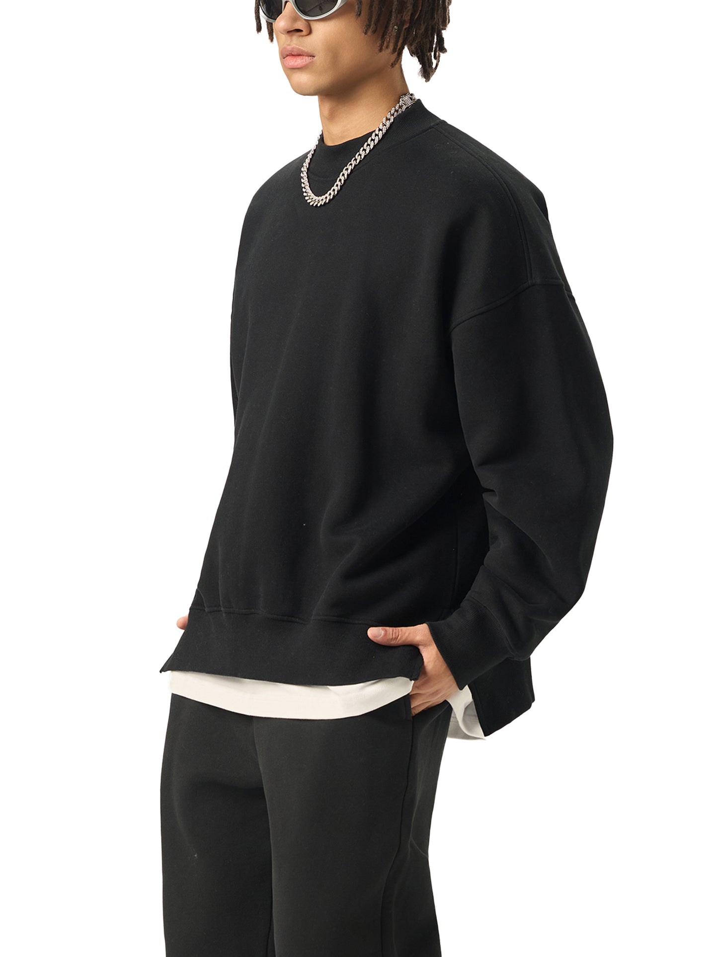 Fleece Side Slit Crewneck Sweatshirt  — Superjumbo A380 at San Francisco Airport