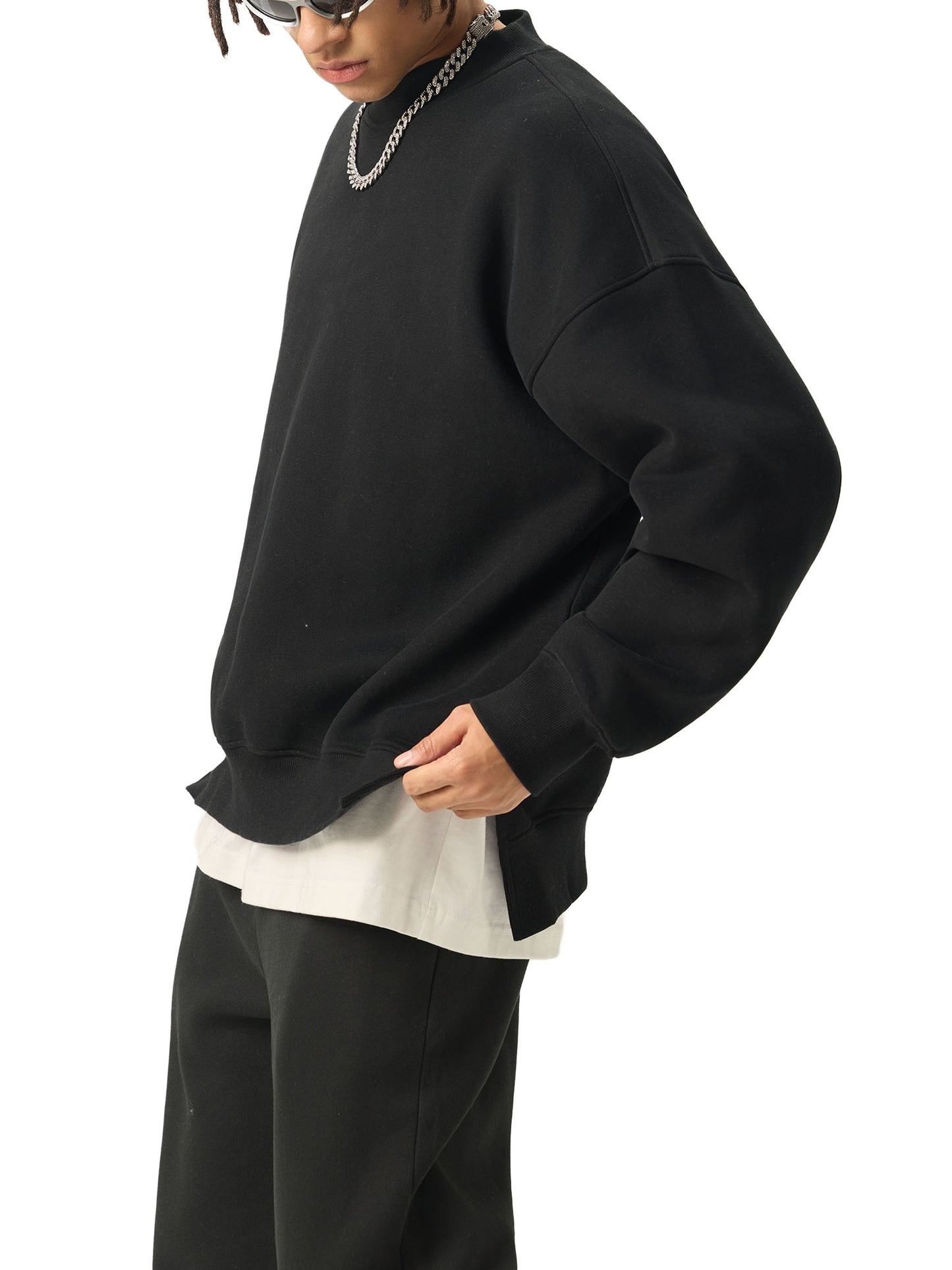 Fleece Side Slit Crewneck Sweatshirt  — Superjumbo A380 at San Francisco Airport